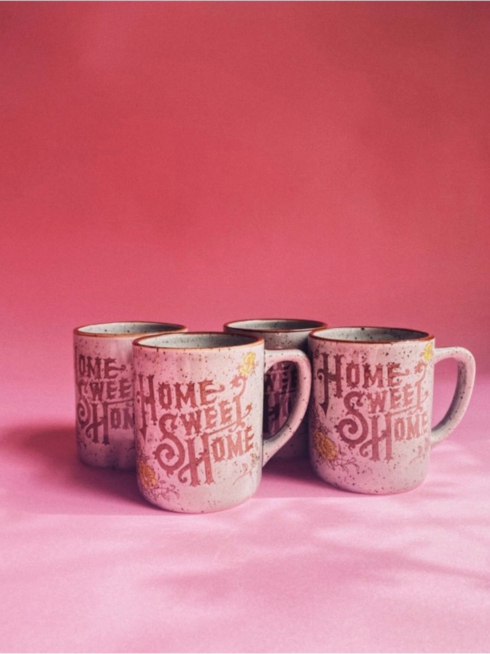 Set of 4 1970s Vintage Home Sweet Home Grey Speckled Mugs